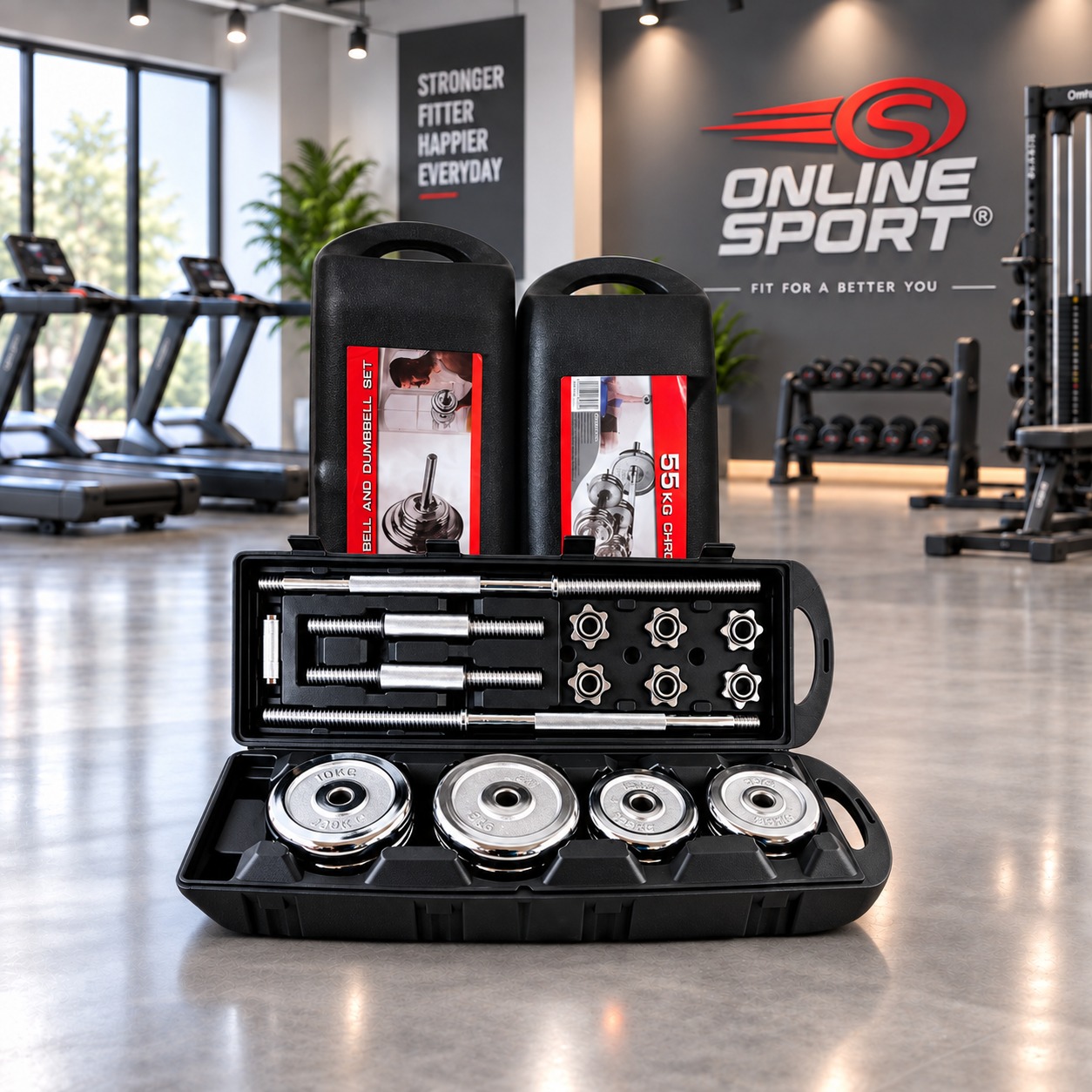 SET DE MANCUERNAS REGULABLES 55 KG CON MALETA – KIT DE PESAS CROMADAS vista 2
