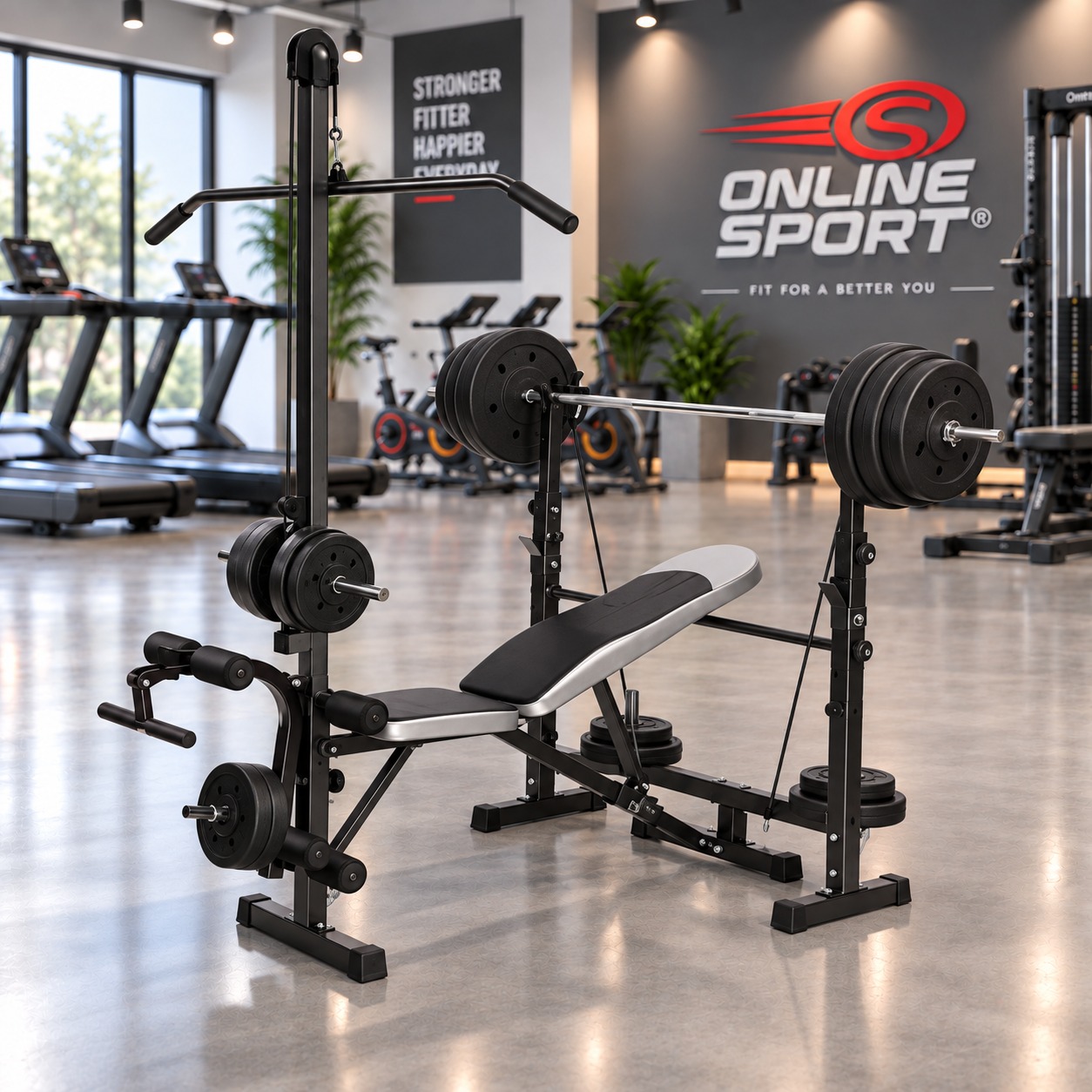 BANCA MINI GIMNASIO MULTIFUNCIONAL DE BANCA PREDICADOR POLEA vista 2