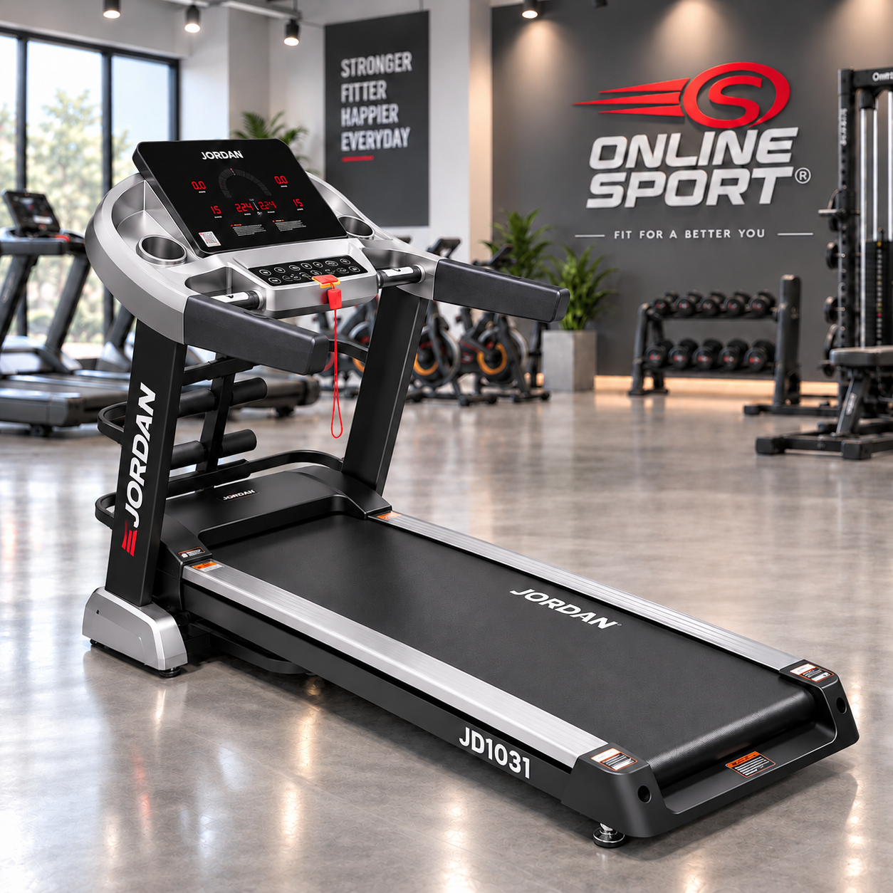 TROTADORA ELÉCTRICA PROFESIONAL JORDAN JD1031 – MOTOR 5.5 HP AC CON INCLINACIÓN Y MASAJEADOR CORPORAL vista 2