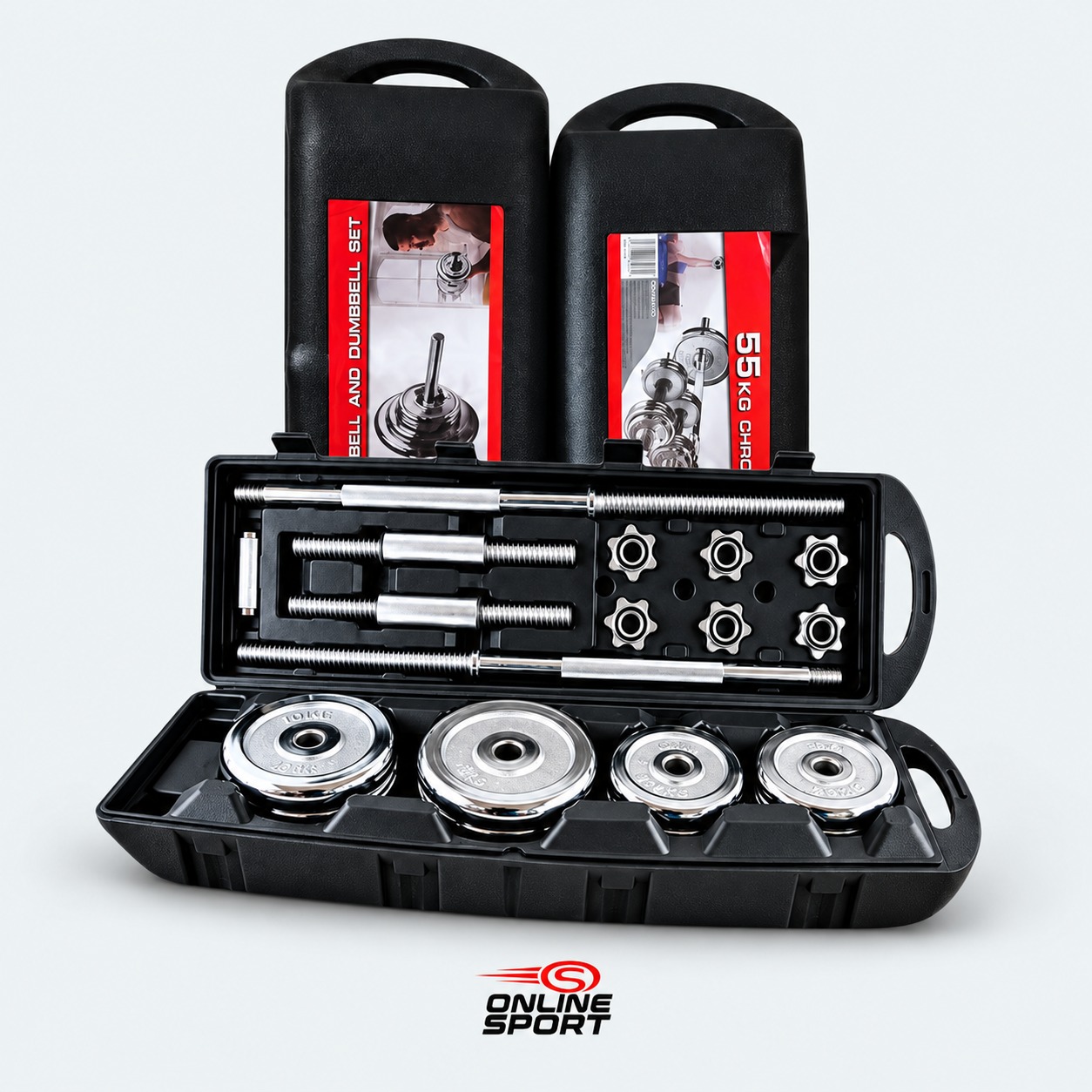 SET DE MANCUERNAS REGULABLES 55 KG CON MALETA – KIT DE PESAS CROMADAS - Mancuernas en Perú