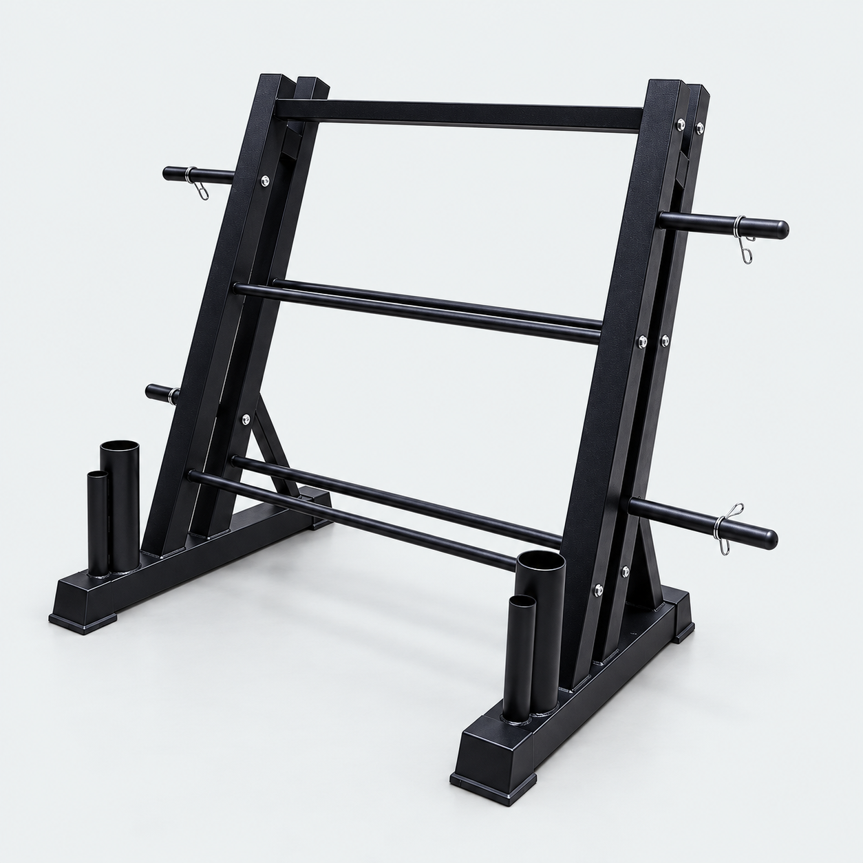 RACK DE 3 NIVELES RA-04 PARA MANCUERNAS HEXAGONALES, DISCOS Y BARRAS - MáquinasGym en Perú
